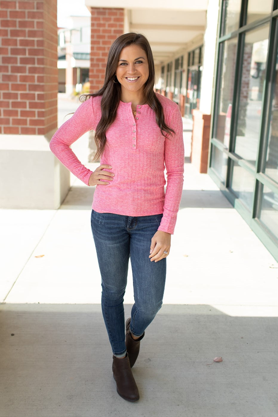 Ribbed Long Sleeve in Fuchsia