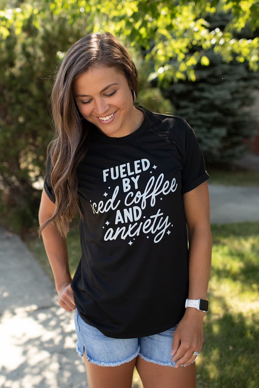 Black Fueled By Iced Coffee & Anxiety Tee (SM-2X)
