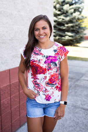 Fall Oasis Floral SS Top (SM-XL)