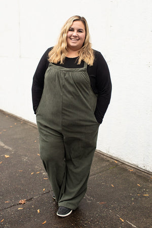 Olive Green Corduroy Overalls (1X-4X)