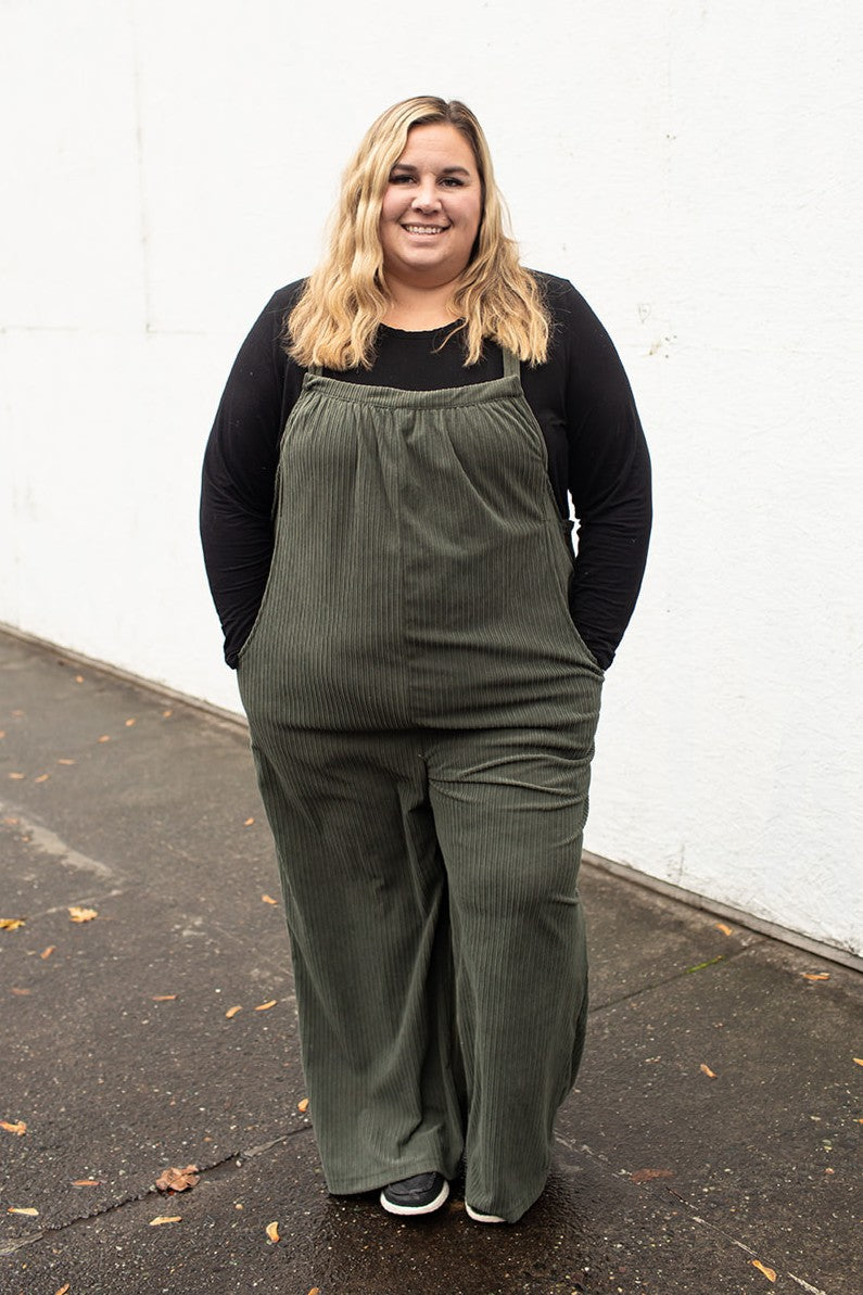 Olive Green Corduroy Overalls (1X-4X)