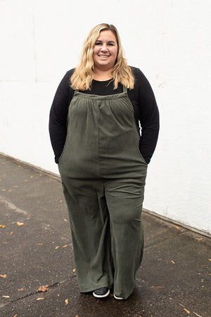Olive Green Corduroy Overalls (1X-4X)