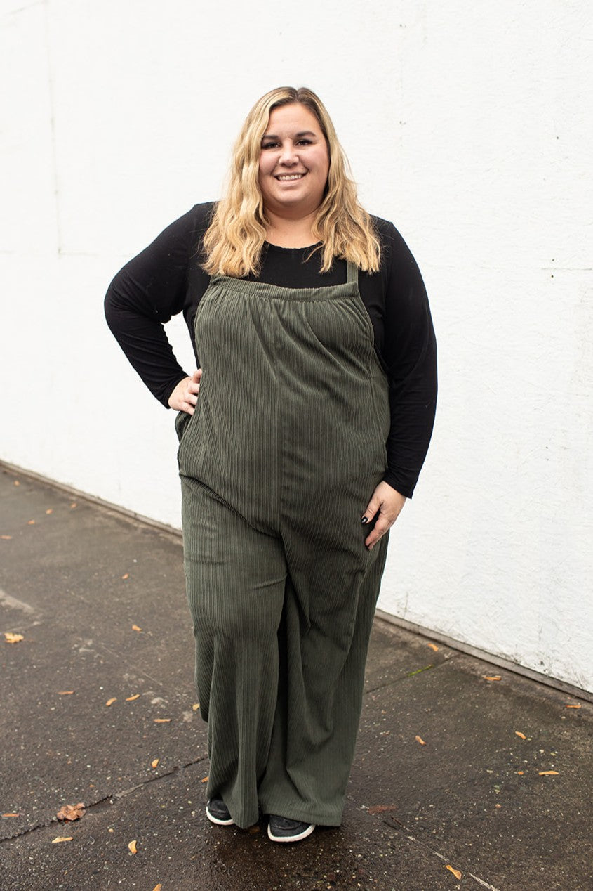 Olive Green Corduroy Overalls (1X-4X)