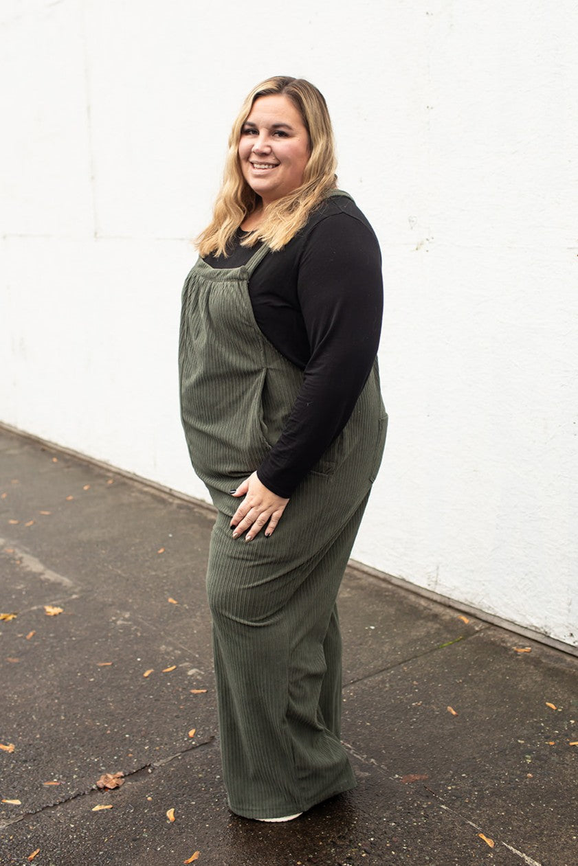 Olive Green Corduroy Overalls (1X-4X)
