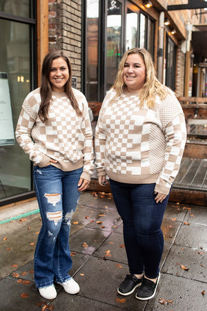 Tan Multi Checkered Pullover Sweater (SM-2X) - STB Boutique