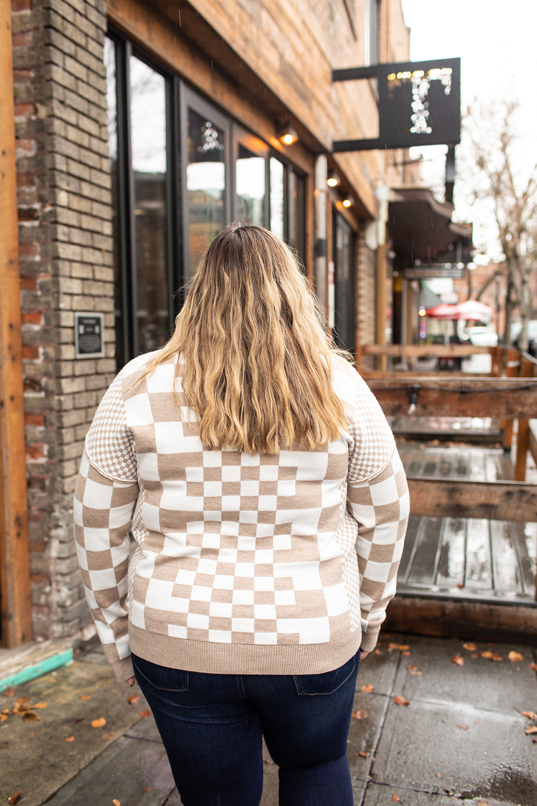 Tan Multi Checkered Pullover Sweater (SM-2X) - STB Boutique