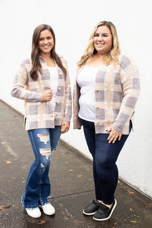 Purple & Peach Plaid Sweater Jacket (SM-XL) - STB Boutique