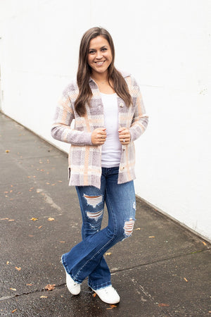 Purple & Peach Plaid Sweater Jacket (SM-XL) - STB Boutique