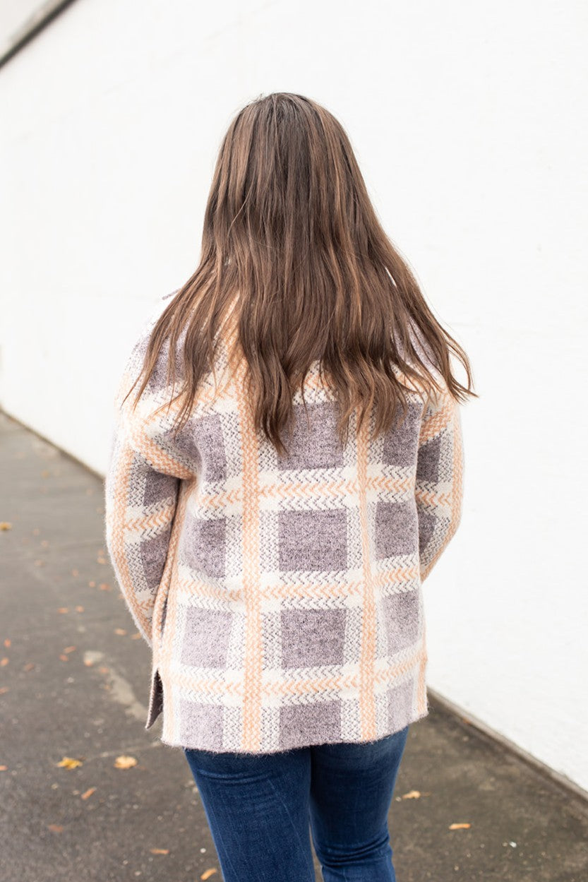 Purple & Peach Plaid Sweater Jacket (SM-XL) - STB Boutique