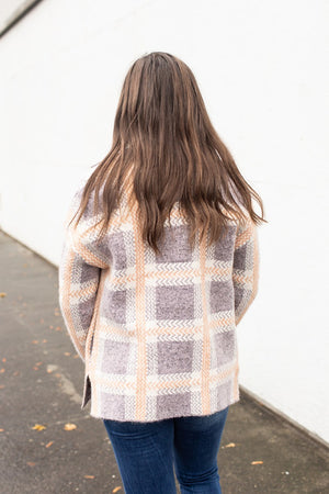 Purple & Peach Plaid Sweater Jacket (SM-XL) - STB Boutique