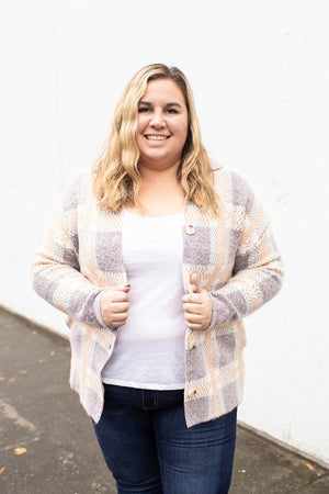 Purple & Peach Plaid Sweater Jacket (SM-XL) - STB Boutique