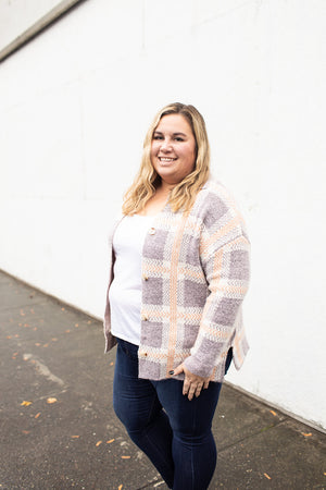 Purple & Peach Plaid Sweater Jacket (SM-XL) - STB Boutique