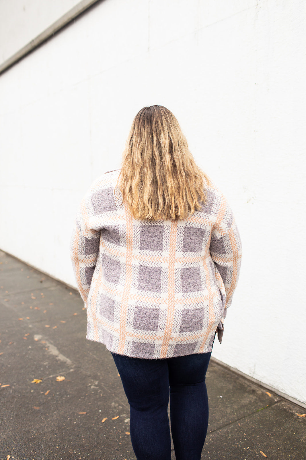 Purple & Peach Plaid Sweater Jacket (SM-XL) - STB Boutique