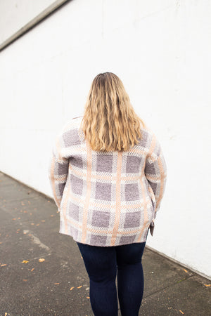 Purple & Peach Plaid Sweater Jacket (SM-XL) - STB Boutique