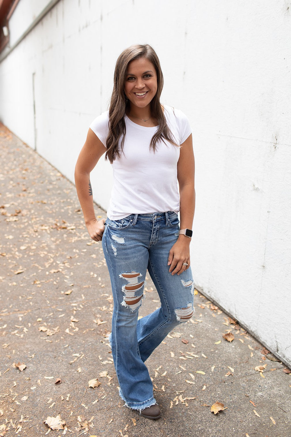 Paige Destroyed Mid Rise Flare Jeans (1-15) - 34" Inseam - STB Boutique