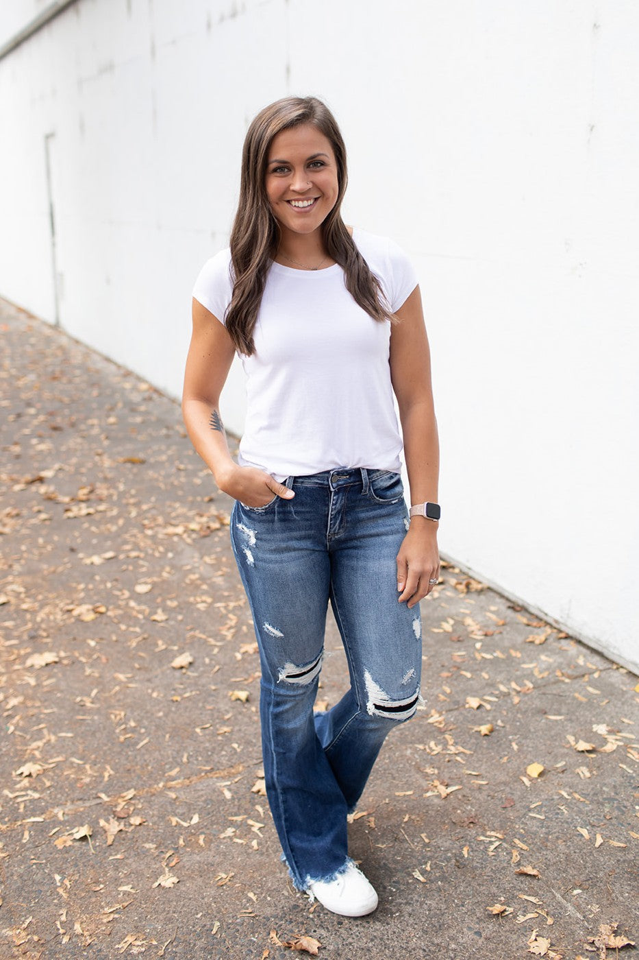 Piper Destroyed Patched Mid Rise Flare Jeans (1-15) - 34" Inseam - STB Boutique