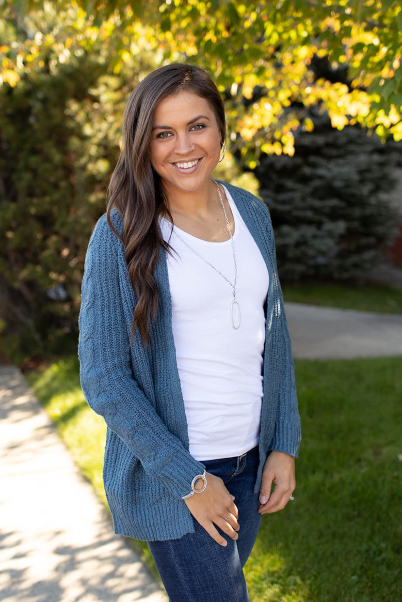 Dusty Blue Cable Knit Cardigan