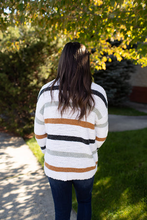 White Gray Striped Popcorn Sweater (SM-XL)