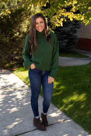 Green Cowl Neck Chunky Sweater
