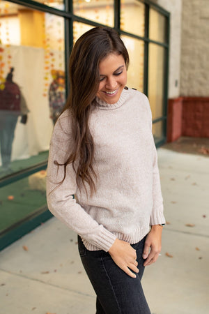 Oatmeal Button Mock Neck Sweater