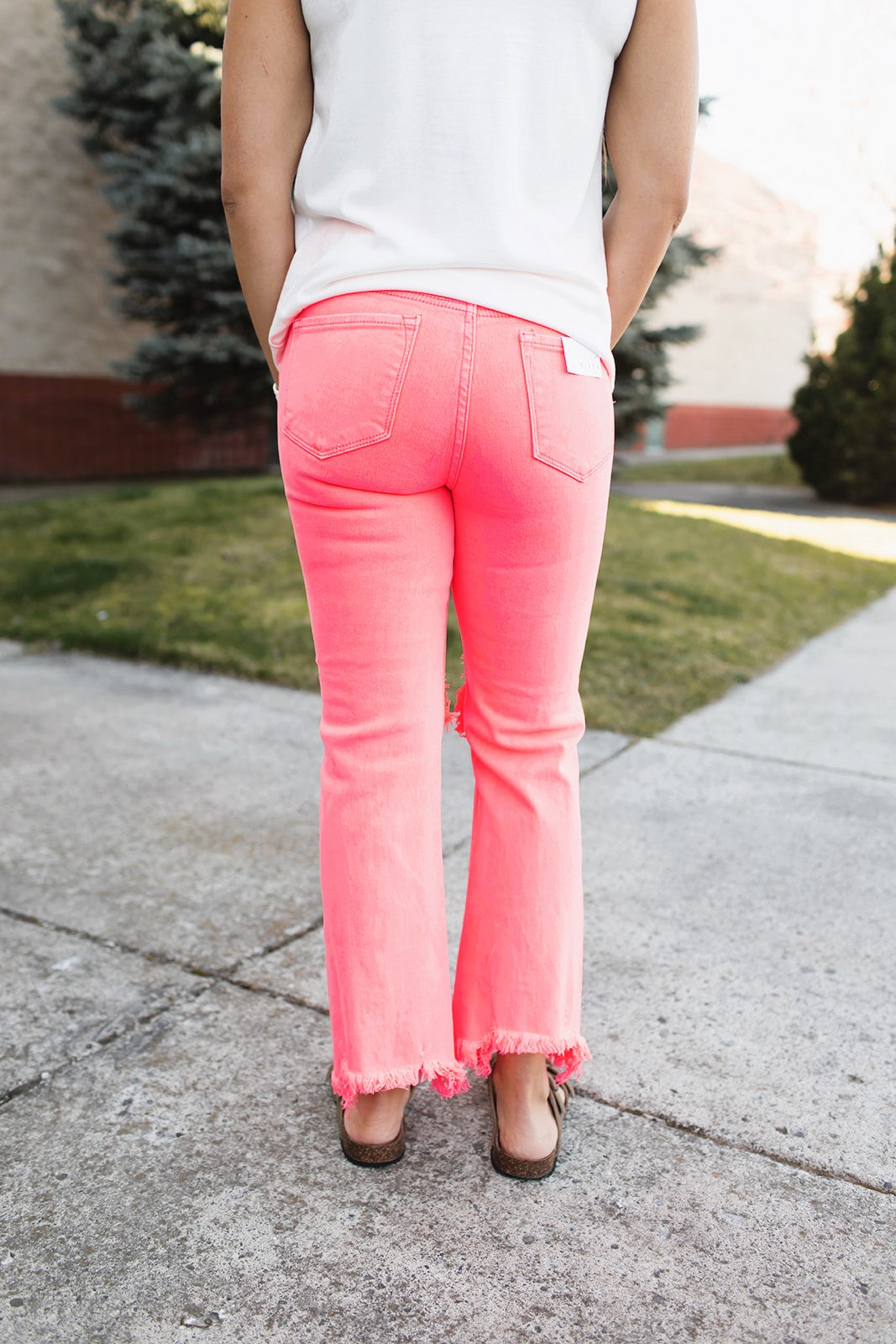 Risen Neon Coral High Rise Distressed Straight Jeans (0-20)
