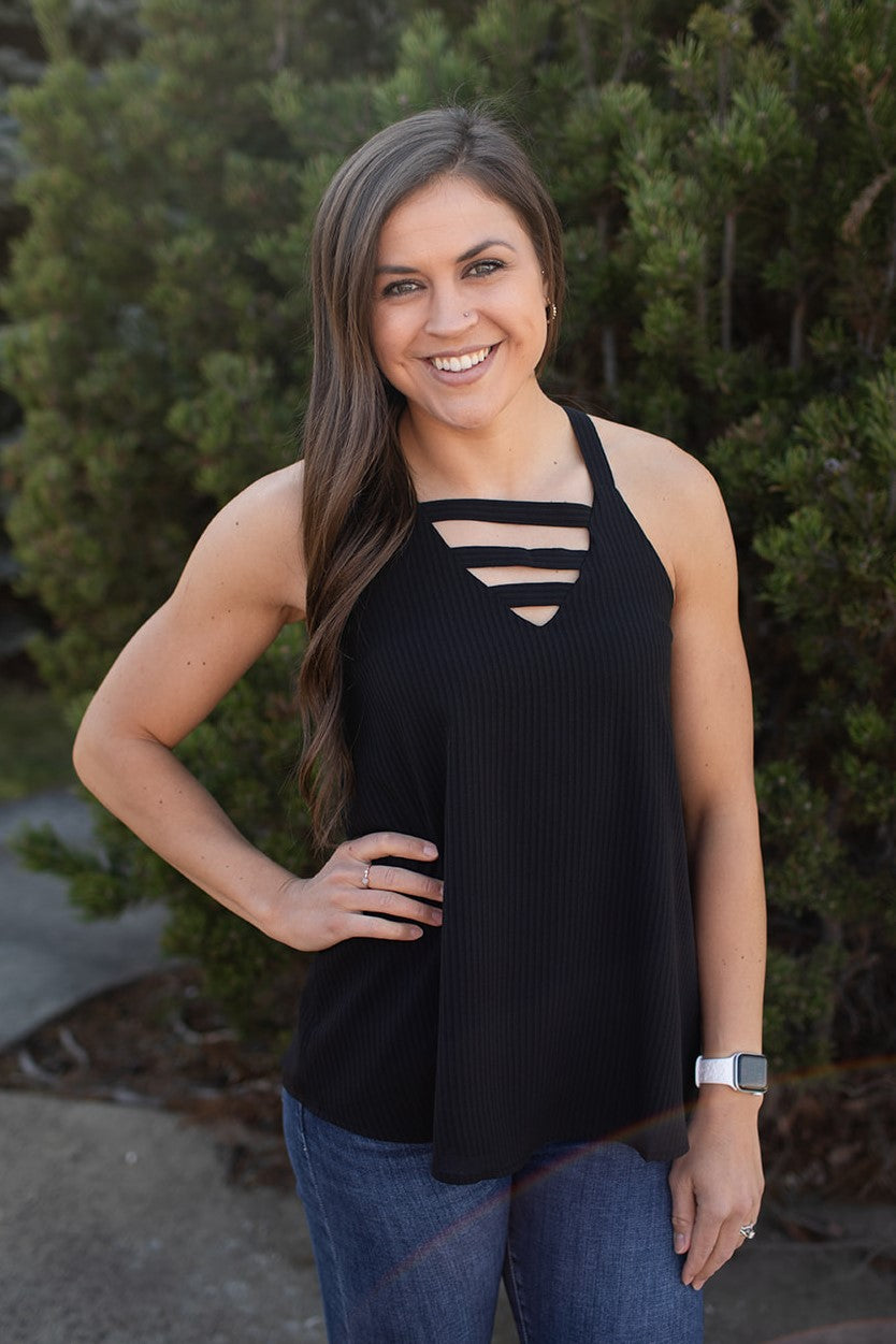 Black Strapped & Crossed Blouse Tank