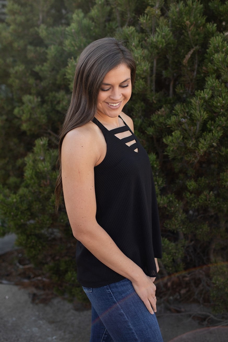 Black Strapped & Crossed Blouse Tank