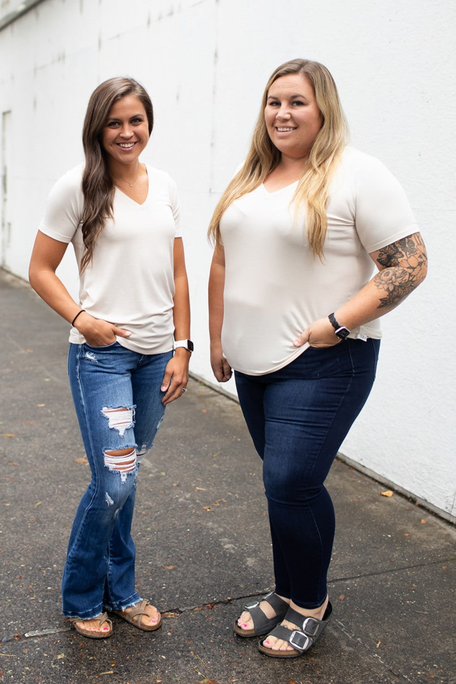 Beige Basic Vneck Tee (SM-3XL) - STB Boutique