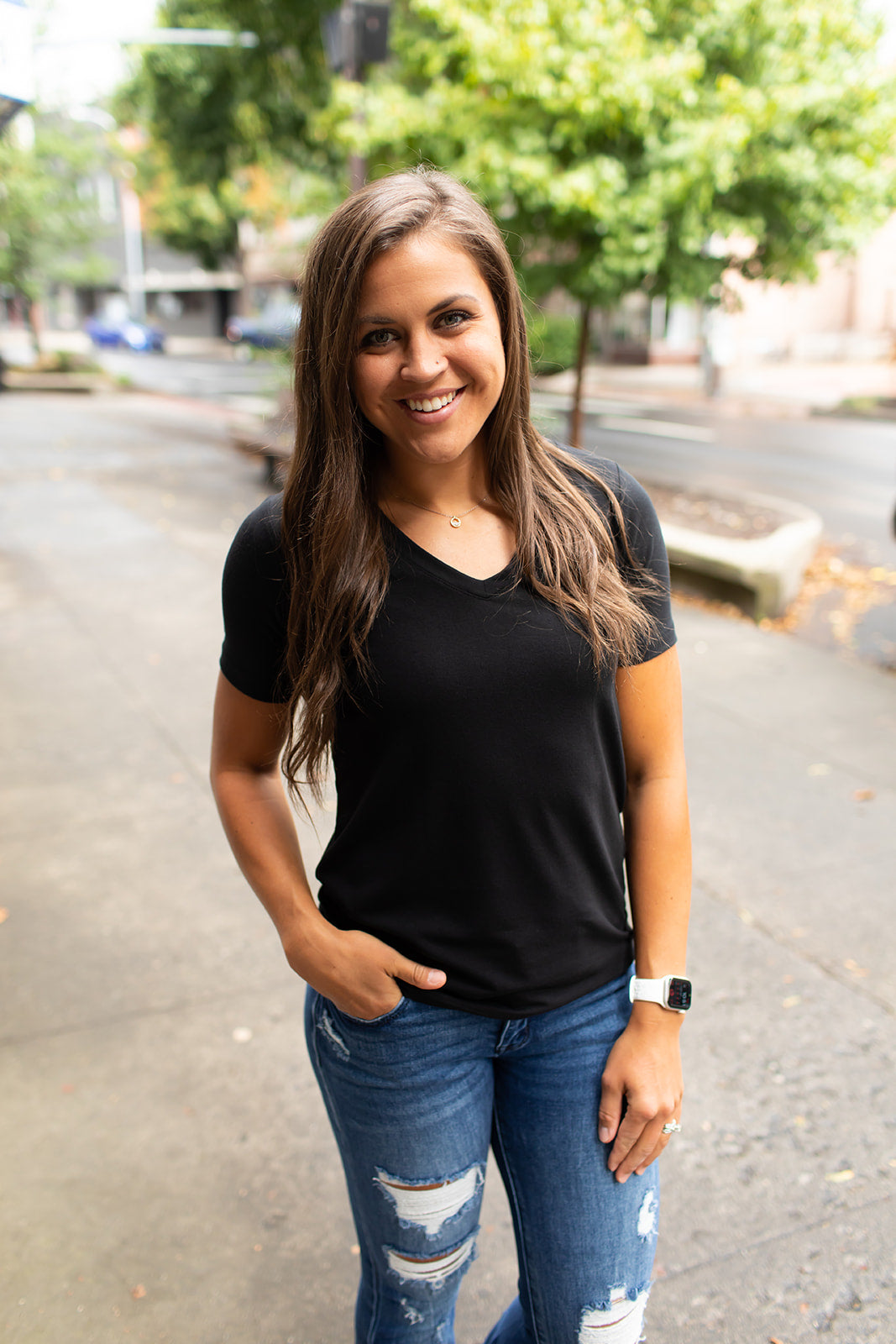 Black Basic Vneck Tee (SM-3X) - STB Boutique