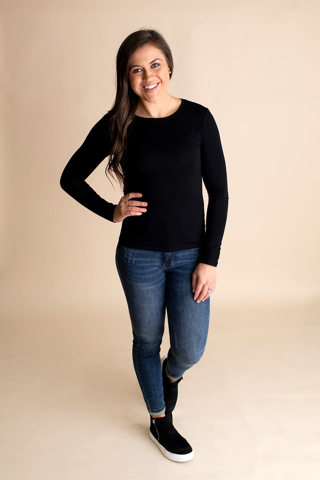 Black Basic Fitted Long Sleeve Tee