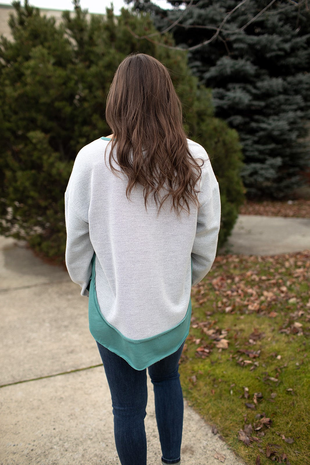 Gray & Teal Contrast Oversized Vneck Sweatshirt (SM-XL)