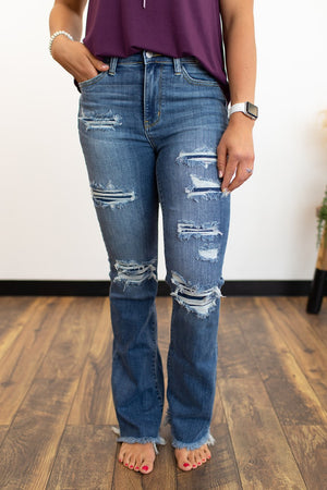Judy Blue Patched & Frayed Bootcut Jeans  (1-15)