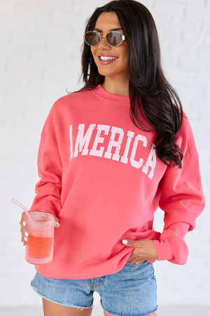 America Distressed Light Red Graphic Sweatshirt - STB Boutique