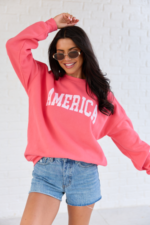 America Distressed Light Red Graphic Sweatshirt - STB Boutique