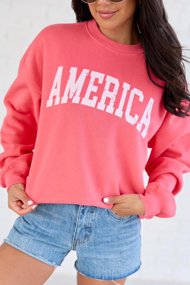 America Distressed Light Red Graphic Sweatshirt - STB Boutique