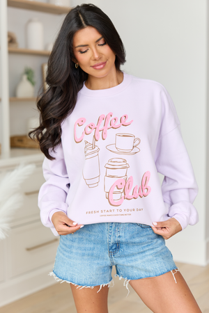 Coffee Club Purple Graphic Sweatshirt - STB Boutique