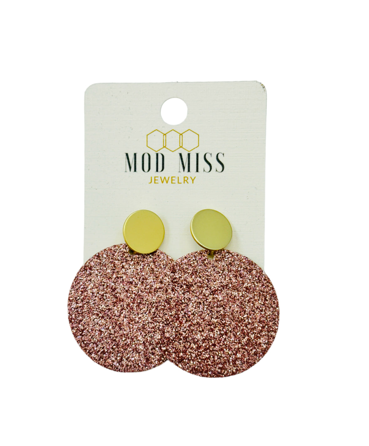Glitter Rose Pink Cork Leather Arch Earrings w/Gold Stud