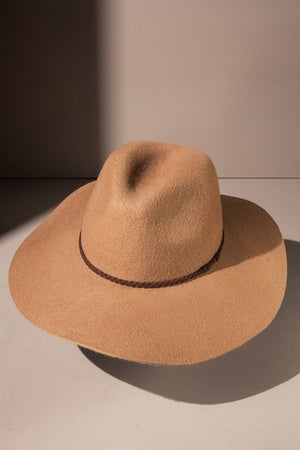 Camel Mini Braid Strap Wide Brim Panama Hat