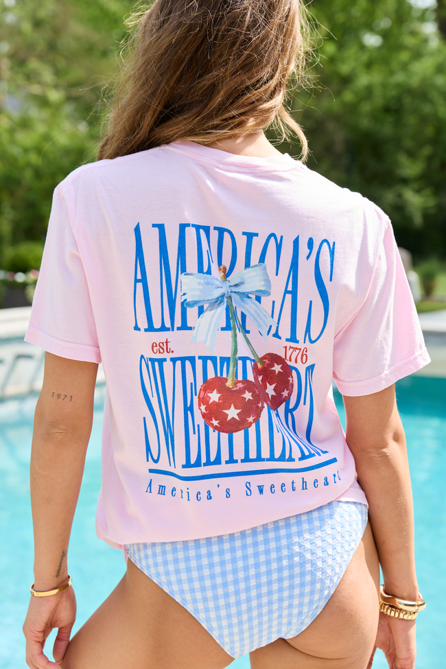 America's Sweetheart Cherry Light Pink Graphic Tee - STB Boutique