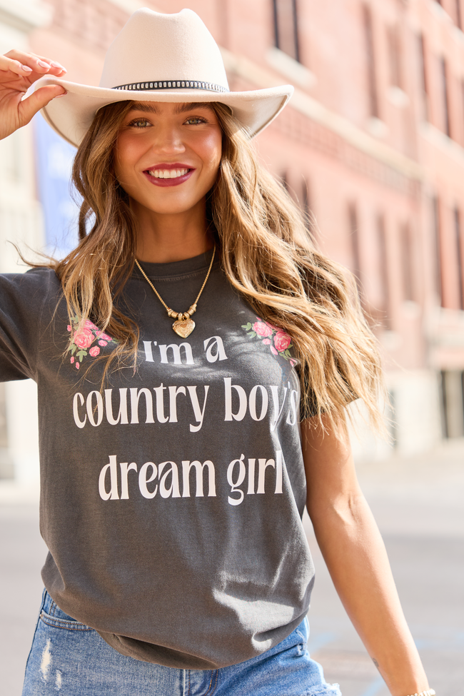 Country Boy's Dream Girl Dark Grey Graphic Tee - STB Boutique