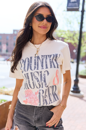 Country Music & Beer Ivory Graphic Tee - STB Boutique