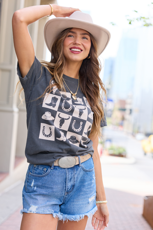 Country Checkered Dark Grey Graphic Tee - STB Boutique