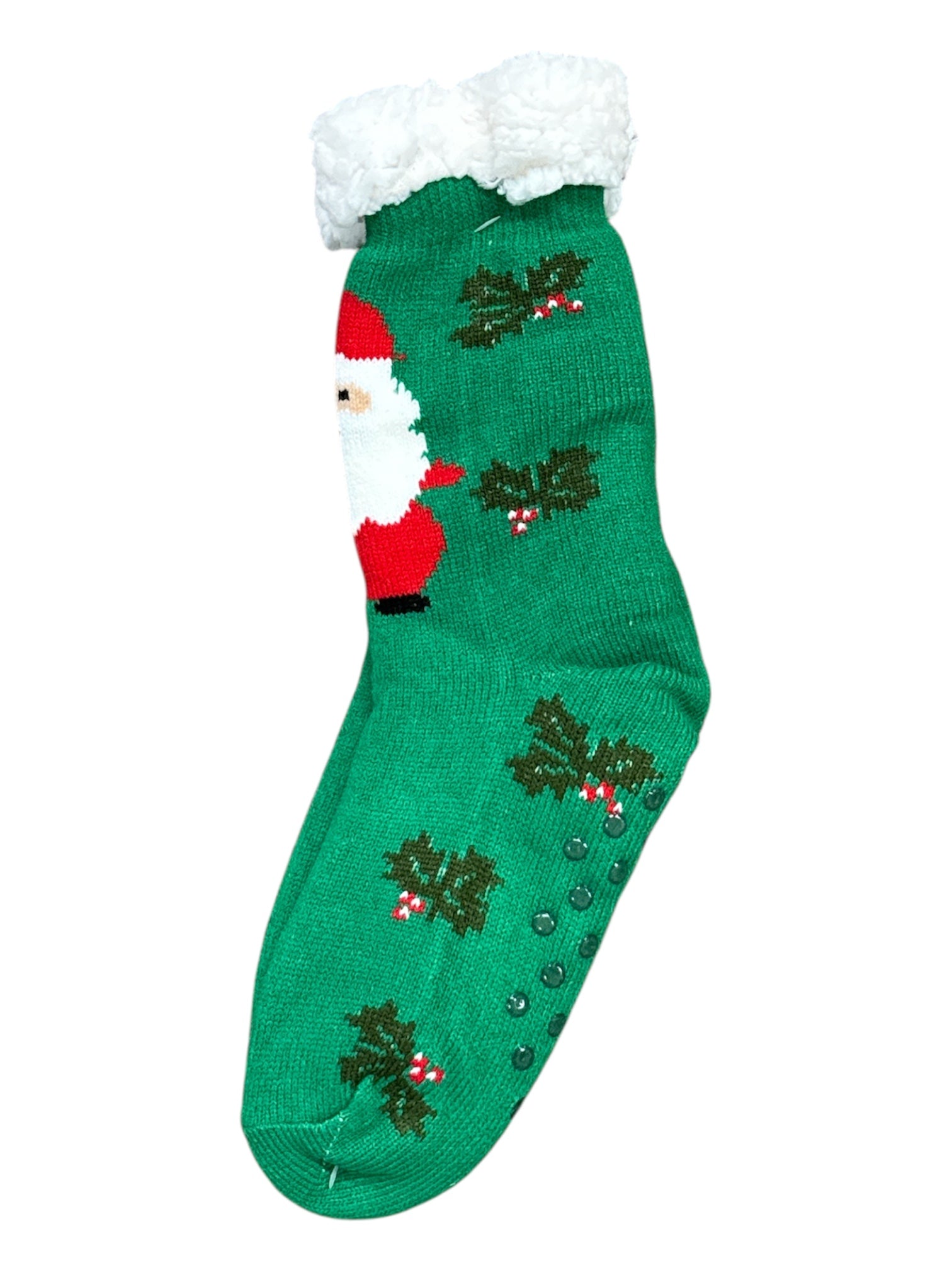 Green Santa Holly Sherpa Slipper Socks-78
