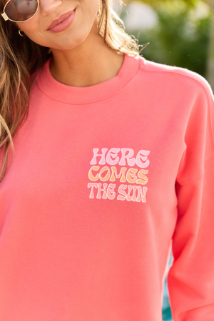 Here Comes The Sun Light Red Graphic Sweatshirt - STB Boutique
