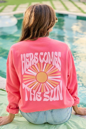Here Comes The Sun Light Red Graphic Sweatshirt - STB Boutique