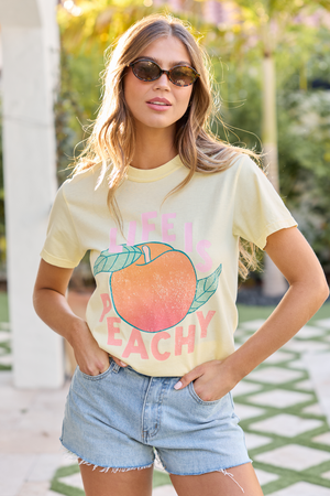 Life is Peachy Yellow Graphic Tee - STB Boutique