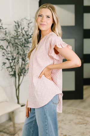 A Different Side Of Me Gingham Blouse in Dusty Rose (SM-3X)