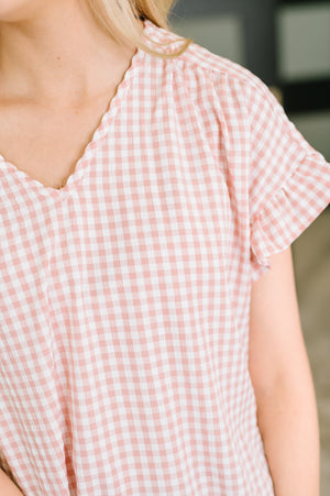 A Different Side Of Me Gingham Blouse in Dusty Rose (SM-3X)