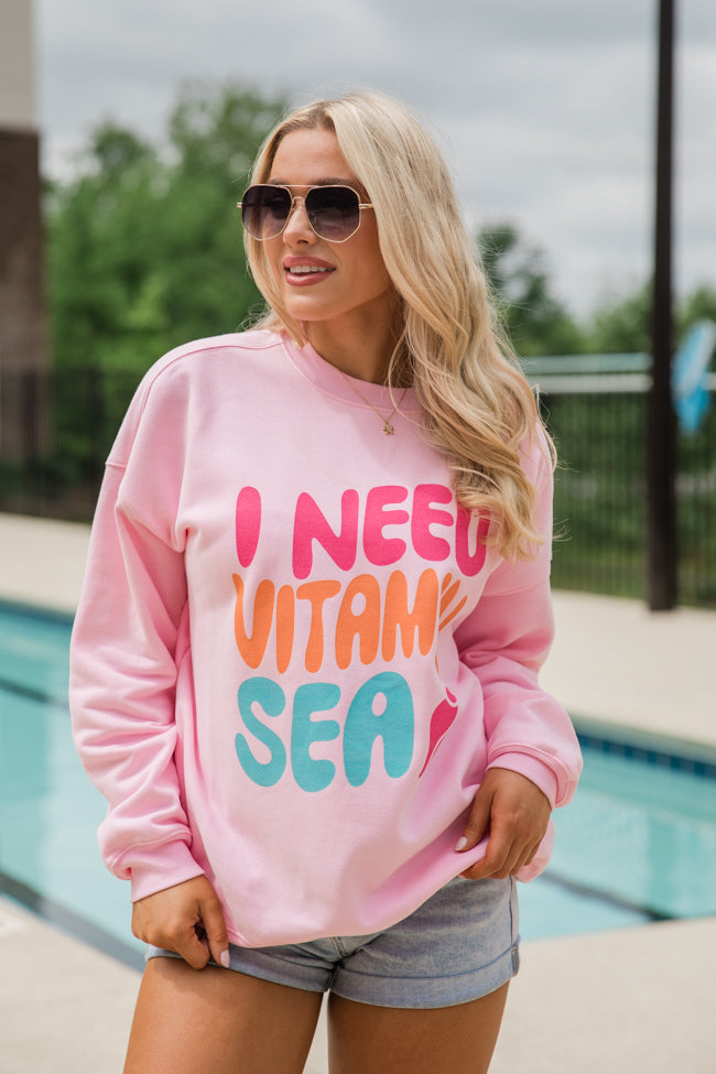 I Need Vitamin Sea Light Pink Graphic Sweatshirt - STB Boutique