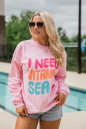 I Need Vitamin Sea Light Pink Graphic Sweatshirt - STB Boutique